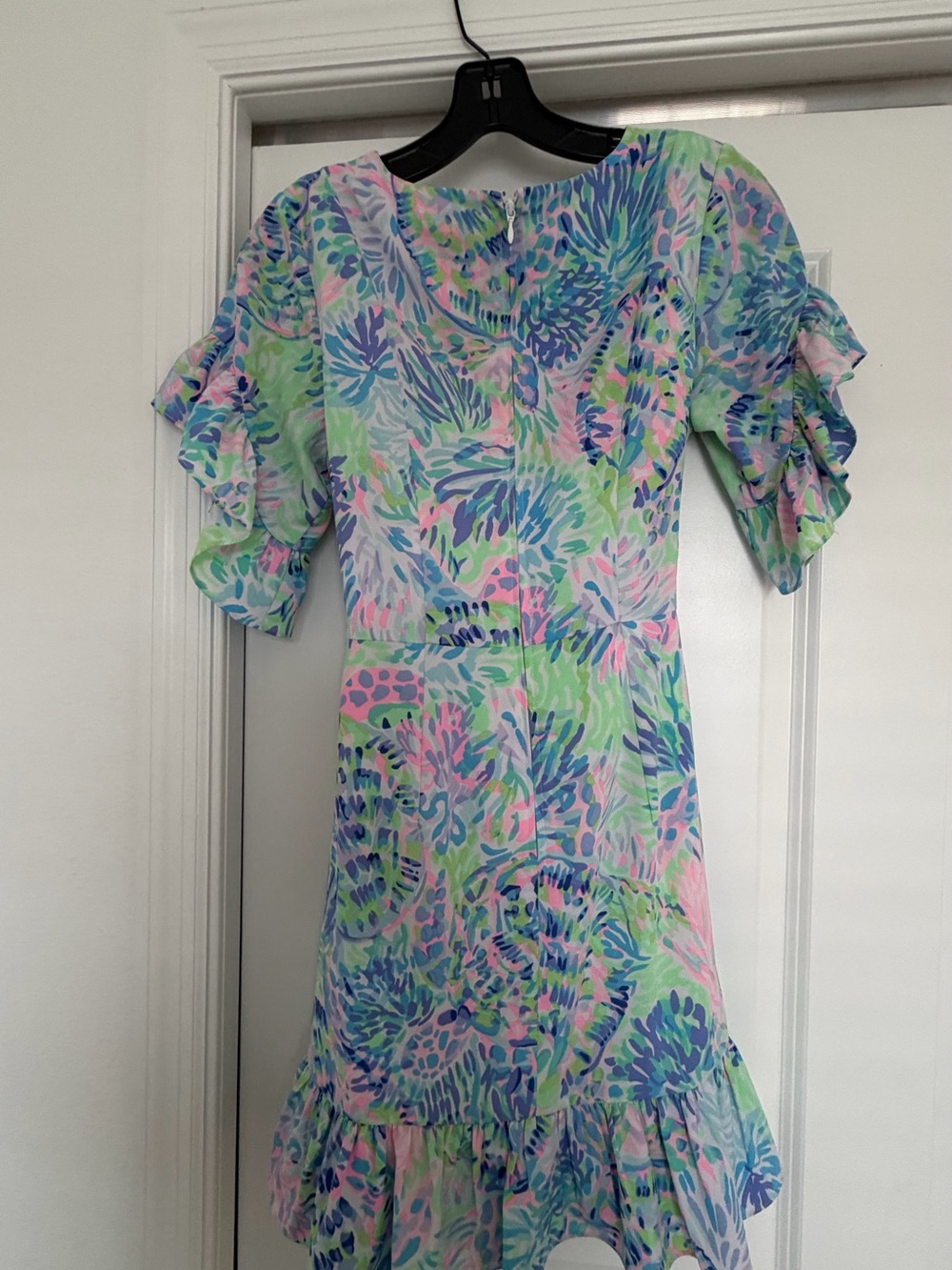 Lilly Pulitzer Pastel Floral Ruffle Wrap Dress in Pink, Blue, Green - Picture 2 of 3